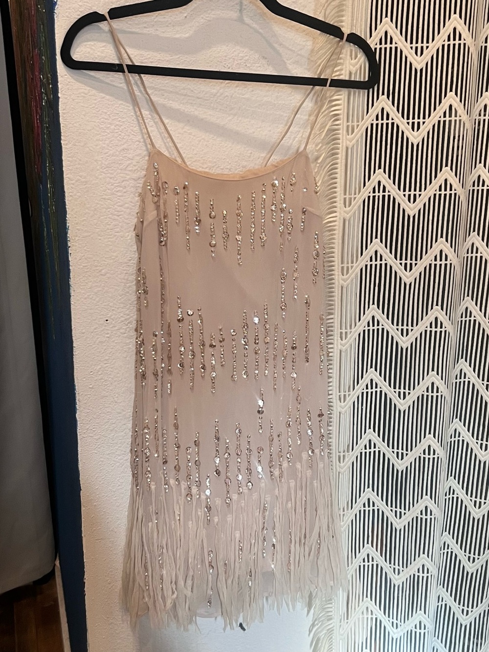 Free People Blush Sequin & Fringe Mini Dress